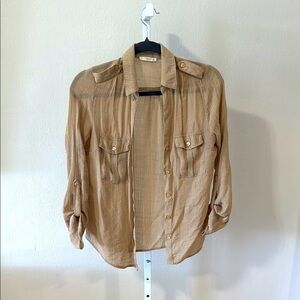 Timing Tan Casual Button Down Shirt Lightweight Relaxed Fit size medium